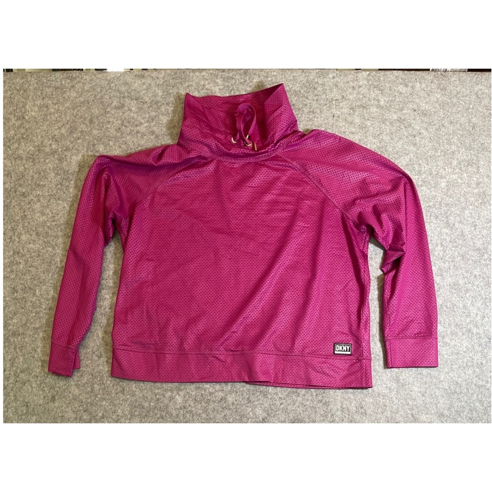 DKNY Sport Womens XL Pink Honeycomb Mesh Funnel Neck Pullover Sweatshirt